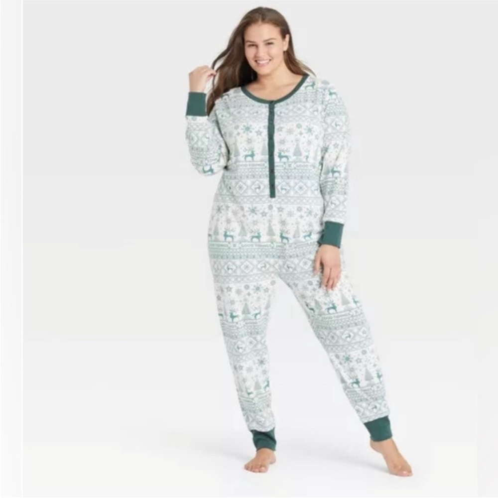 NEW Hearth & Hand Christmas Holiday Good Tidings One Piece Pajama Green size XXL